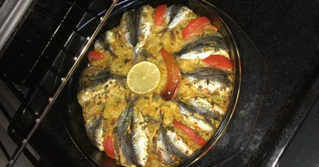 Baked Sardines on a Bed of Rice