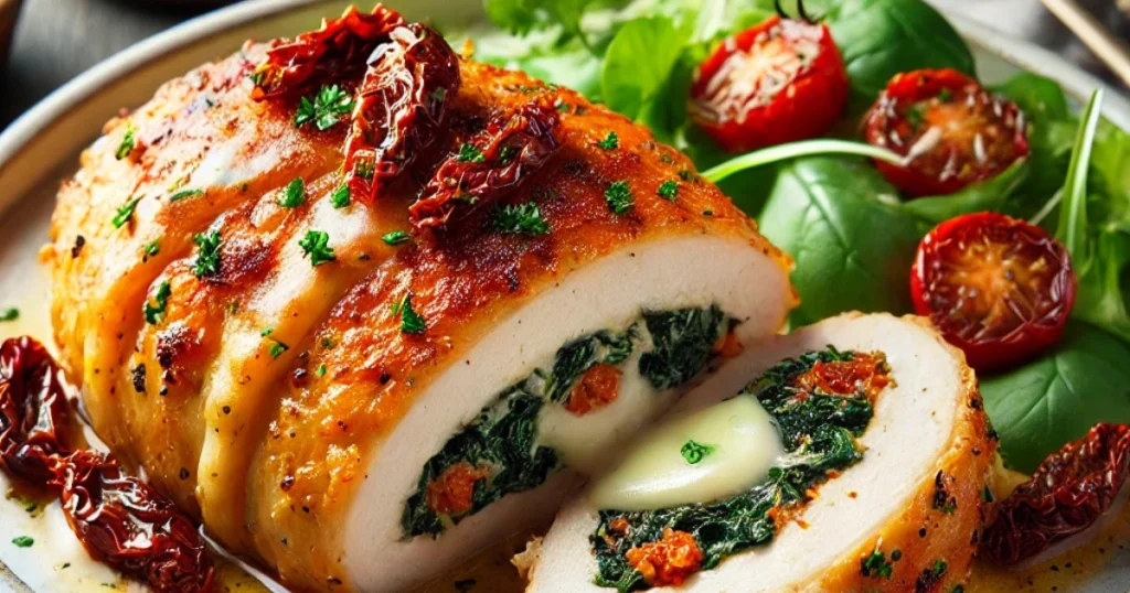 Stuffed Chicken Breast with Sun-Dried Tomato, Spinach, and Mozzarella