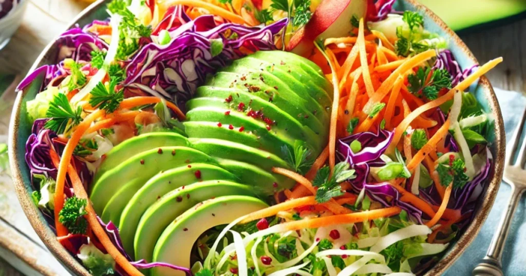 Cabbage and Apple Detox Salad with Avocado and Lemon Dressing: A Fresh, Nutrient-Packed Dish for Healthy Eating