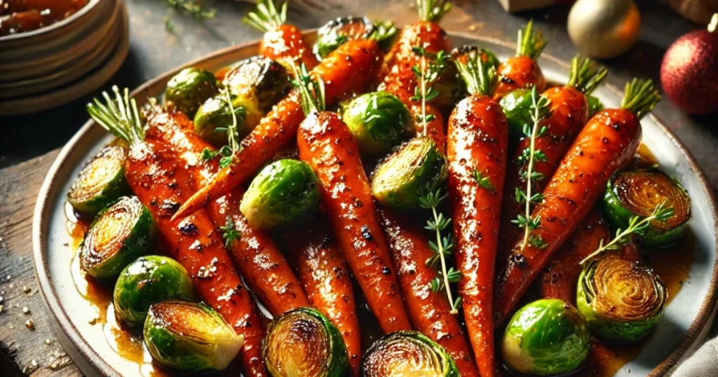 Maple Glazed Roasted Carrots and Brussels Sprouts: A Festive Holiday Side Dish