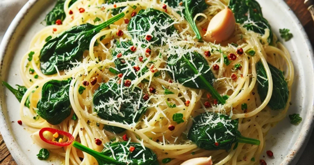 Spaghetti Aglio e Olio with Spinach