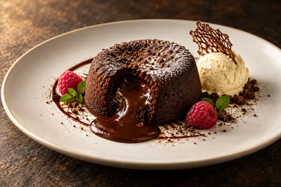 AI-generated illustration of chocolate fondant for a fictional restaurant showcase
